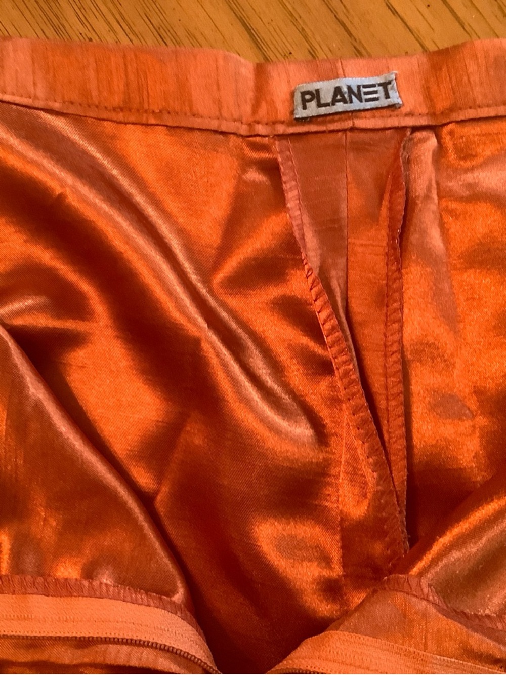 Planet Wide Leg Dupioni Silk Pants in Vibrant Orange. Waist 40” - Picture 3 of 5